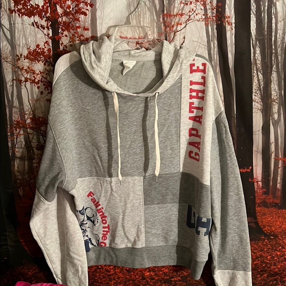 Gap Athle Gray Hoodie with Red and Blue Accents
